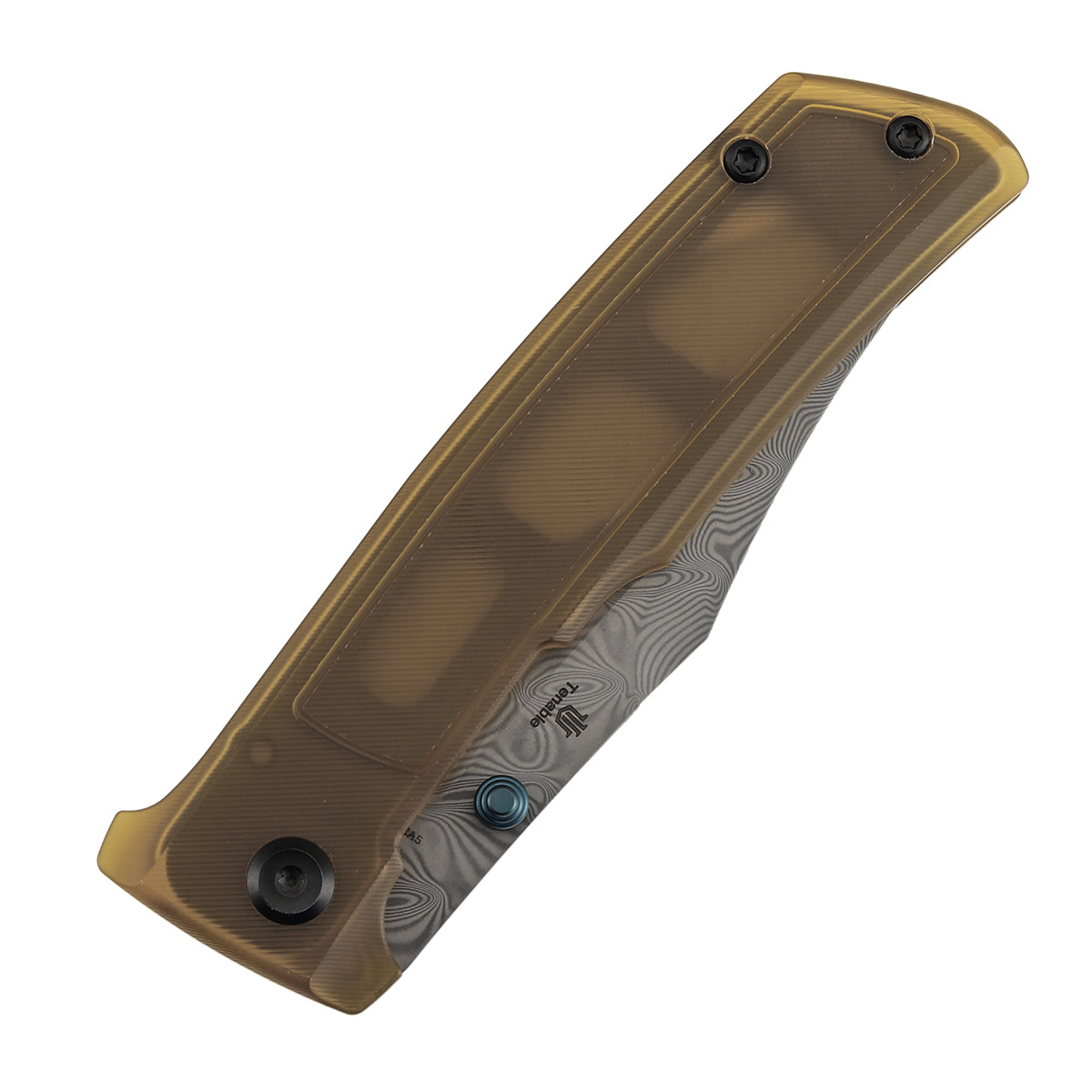 Tenable Bison Folding Knife | 3.24'' Water Ripple Damascus Blade | Amber PEI/Ultem Handle | Ray Laconico Knives Design | B2108A5