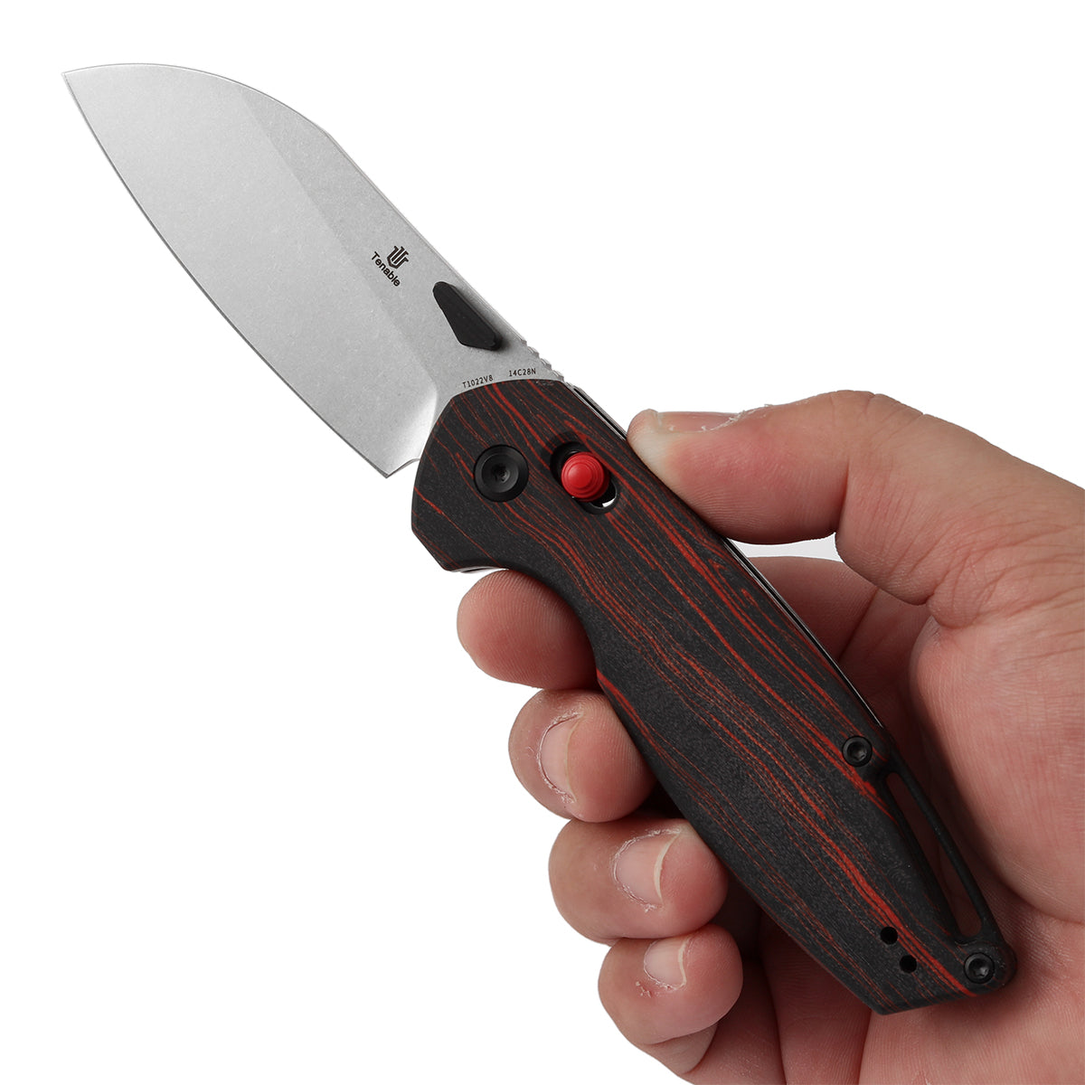 Tenable Model 6 Cross Bar Lock | Red & Black G-mascus Handle | 3.1" Stonewashed 14C28N Blade | Nick Swan Design--T1022V8
