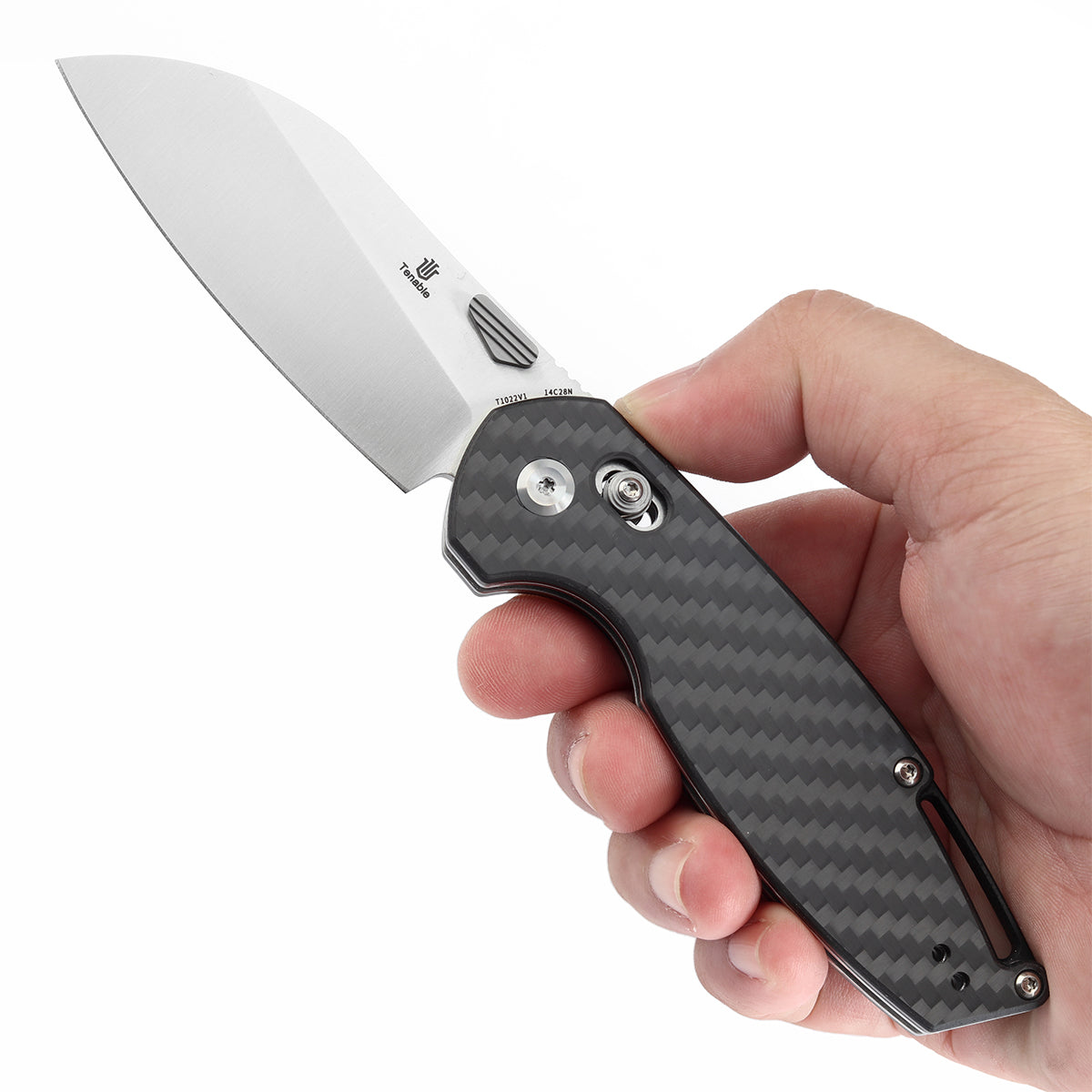 Tenable Model 6 Cross Bar Lock | Twill Carbon Fiber Handle | 3.1" Satin 14C28N Blade | Nick Swan Design--T1022V1