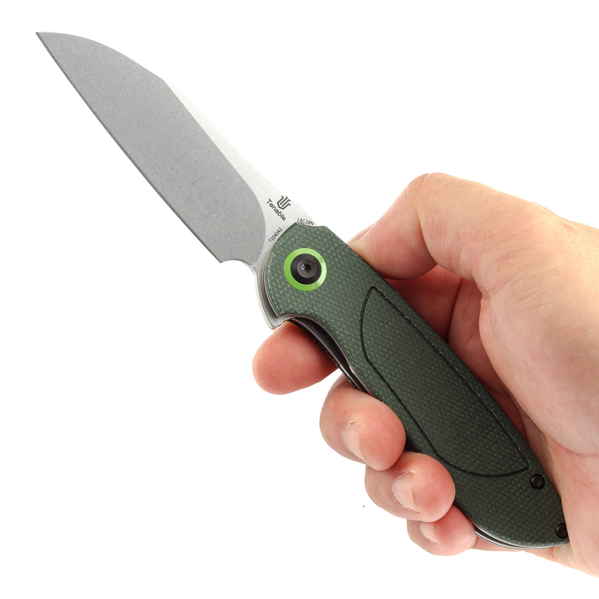 Tenable Prometheus Folding Knife Green Micarta Handle(3.29'' Stonewashed 14C28N Blade)D.O.C.K. Design-T1040A2
