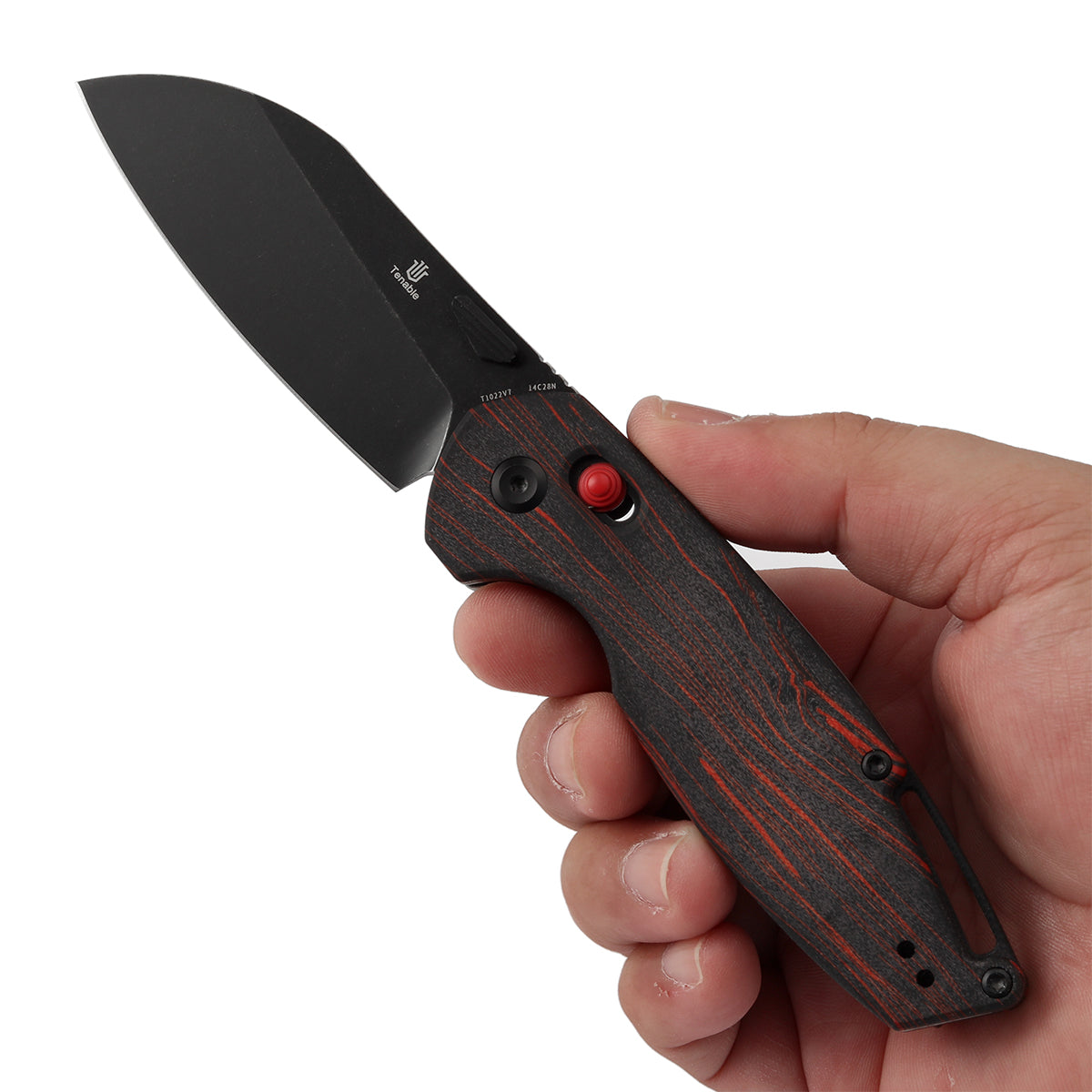 Tenable Model 6 Cross Bar Lock | Red & Black G-mascus Handle | 3.1" Blackwash 14C28N Blade | Nick Swan Design--T1022V7