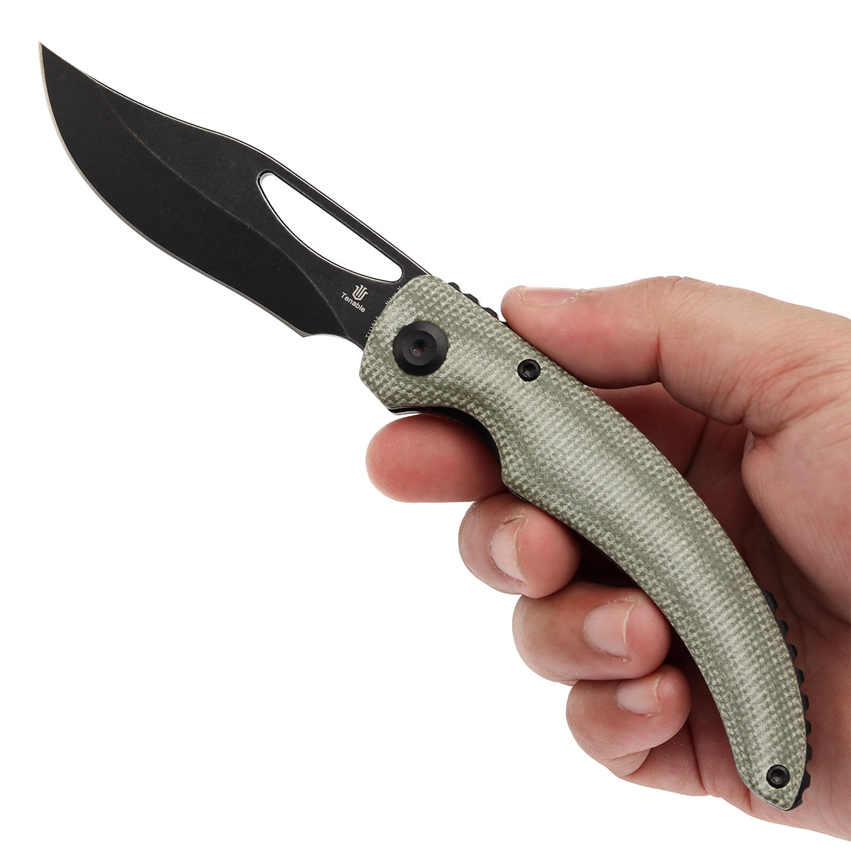 Tenable Gideon Folding Knife - 3.5'' Blackwash Nitro V Blade -Green Micarta Handle - Dead Sober Design - T1119A6