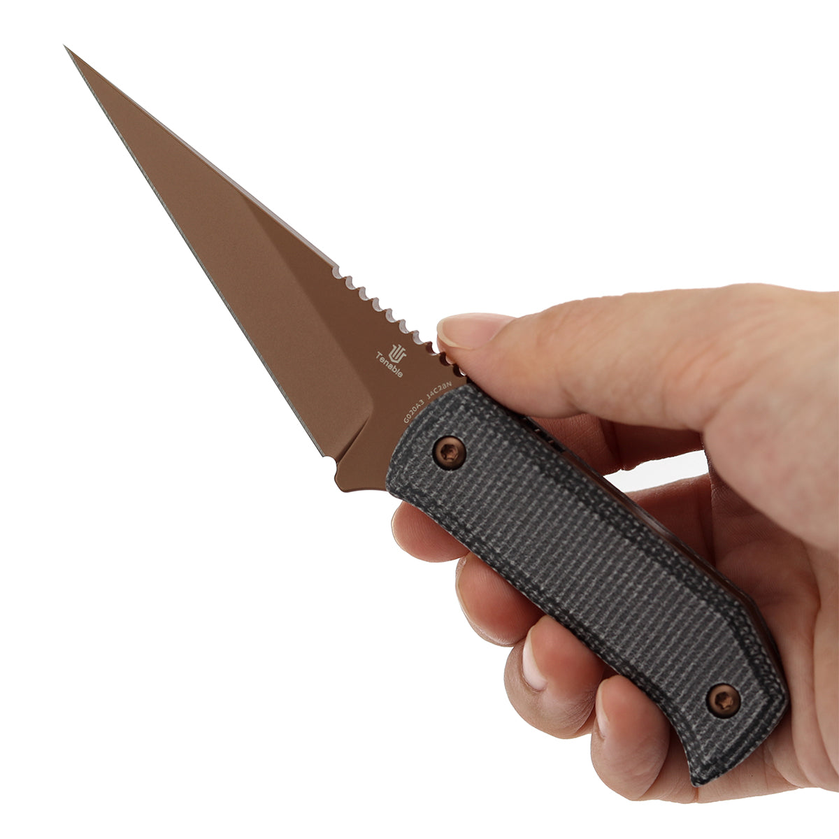 Pre-Order:Ships by Aug. 20 | Tenable ToothPik Fixed Blade | 3.04“ Rose Gold 14C28N Blade | Black Micarta Handle | Pinkerton Knives Design - G020A3