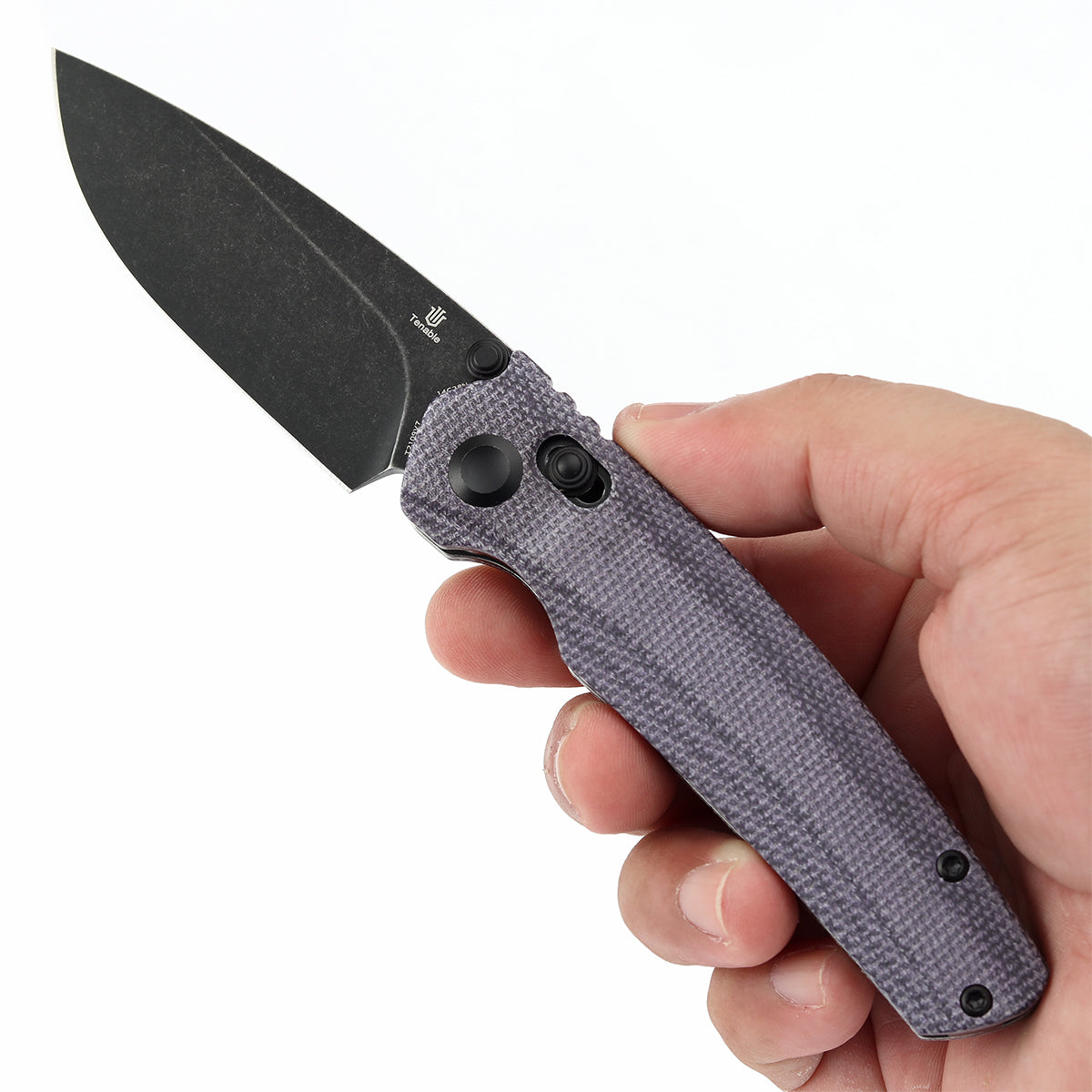 Tenable Raven Cross Bar Lock Folding Knife | 3.14" Blackwash 14C28N Blade | Purple Micarta Handle | Black Bird Blades Design -T2109V7