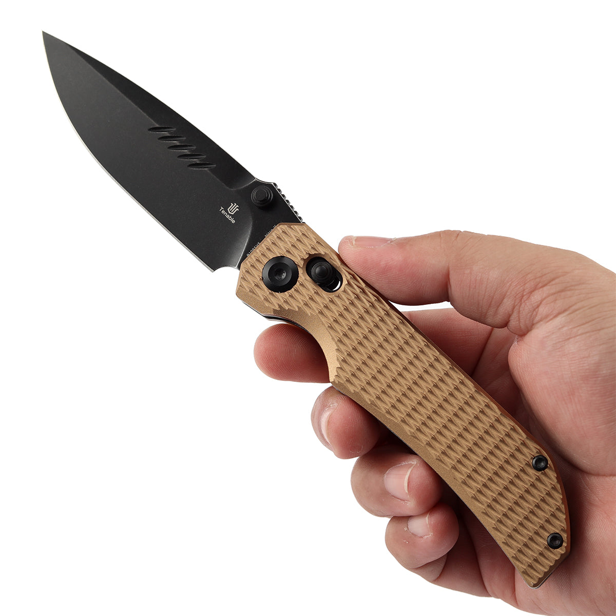 Tenable Eaglestrike | Cross Bar Lock | 3.73'' Black Stonewashed Nitro V Blade |Bronze Anodized Aluminum with Diamond Pattern Handle | James Lowe Design-B1095V5