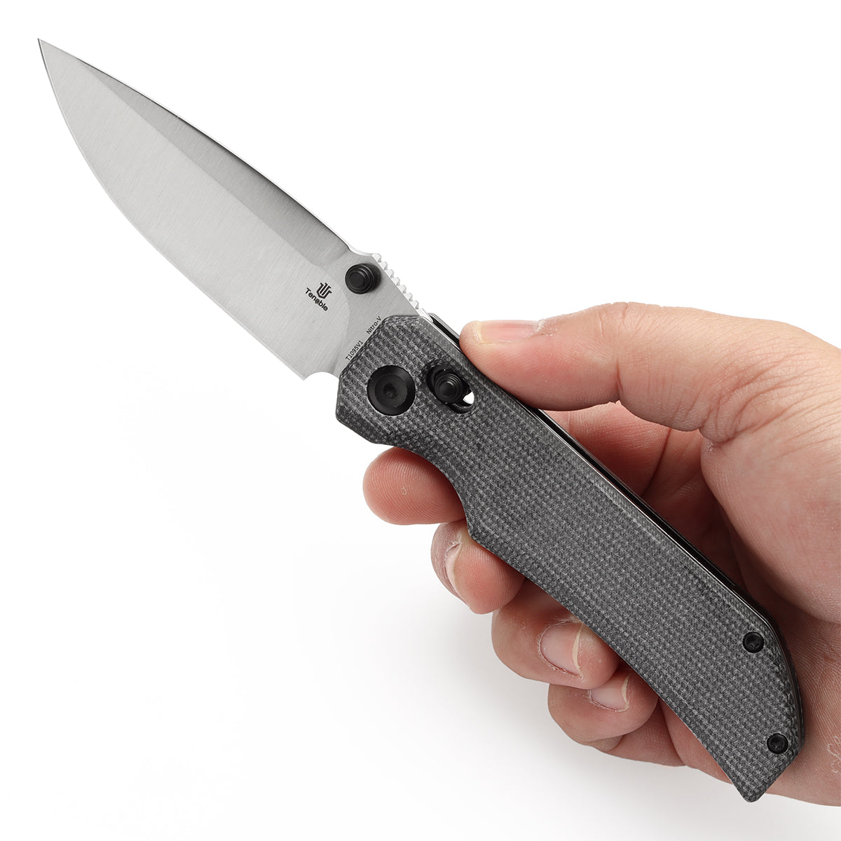 Tenable Eaglestrike Cross Bar Lock Folding Knife Black Micarta Handle (3.73'' Satin Nitro-V Blade) James Lowe Design-T1095V1