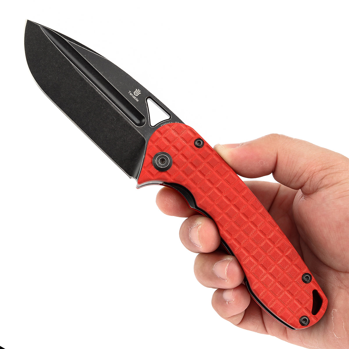 Tenable Bömbur Folding Knife Dark Red G10 with Frag Pattern Handle (3.53'' Blackwash D2 Blade) Midgards Messer Design--T1054C2