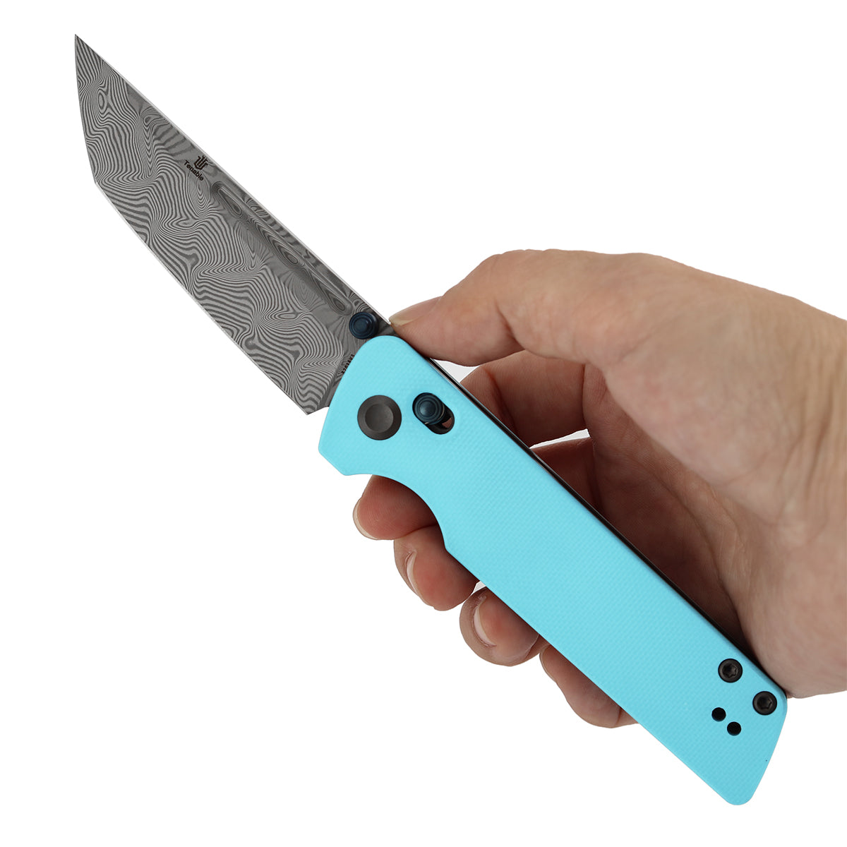 Tenable Anomaly Cross Bar Lock Knife | 3.14“ Damascus Blade | Blue G10 Handle | Pinkerton Knives Design | B2038V3