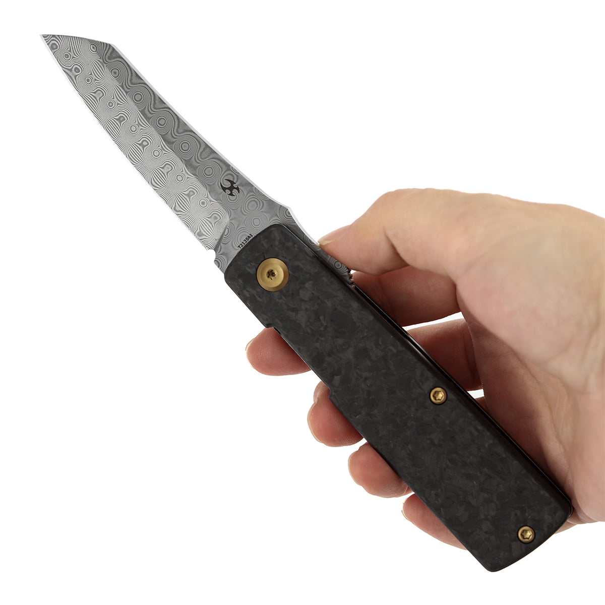 KANSEPT Higonokami | Liner Lock | 3.02'' Damascus Blade | Shred Carbon FIber Handle | Goran mihajlovic Design | T2135A1