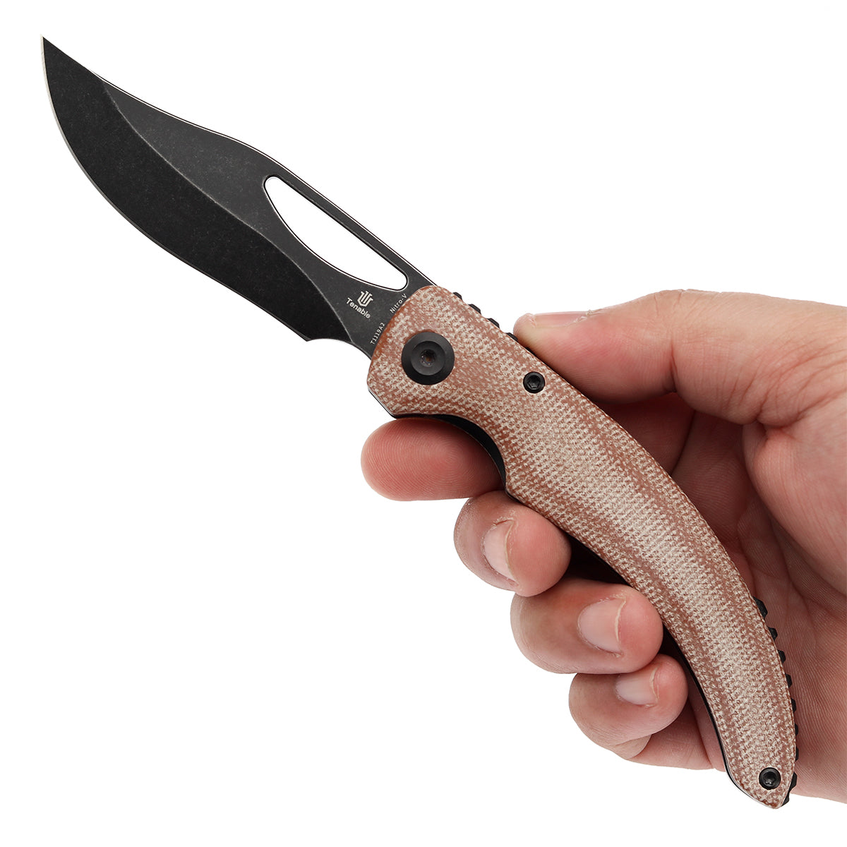Tenable Gideon Folding Knife - 3.5'' Blackwash Nitro-V Point Blade - Brown Micarta Handle - Dead Sober Design - T1119A2