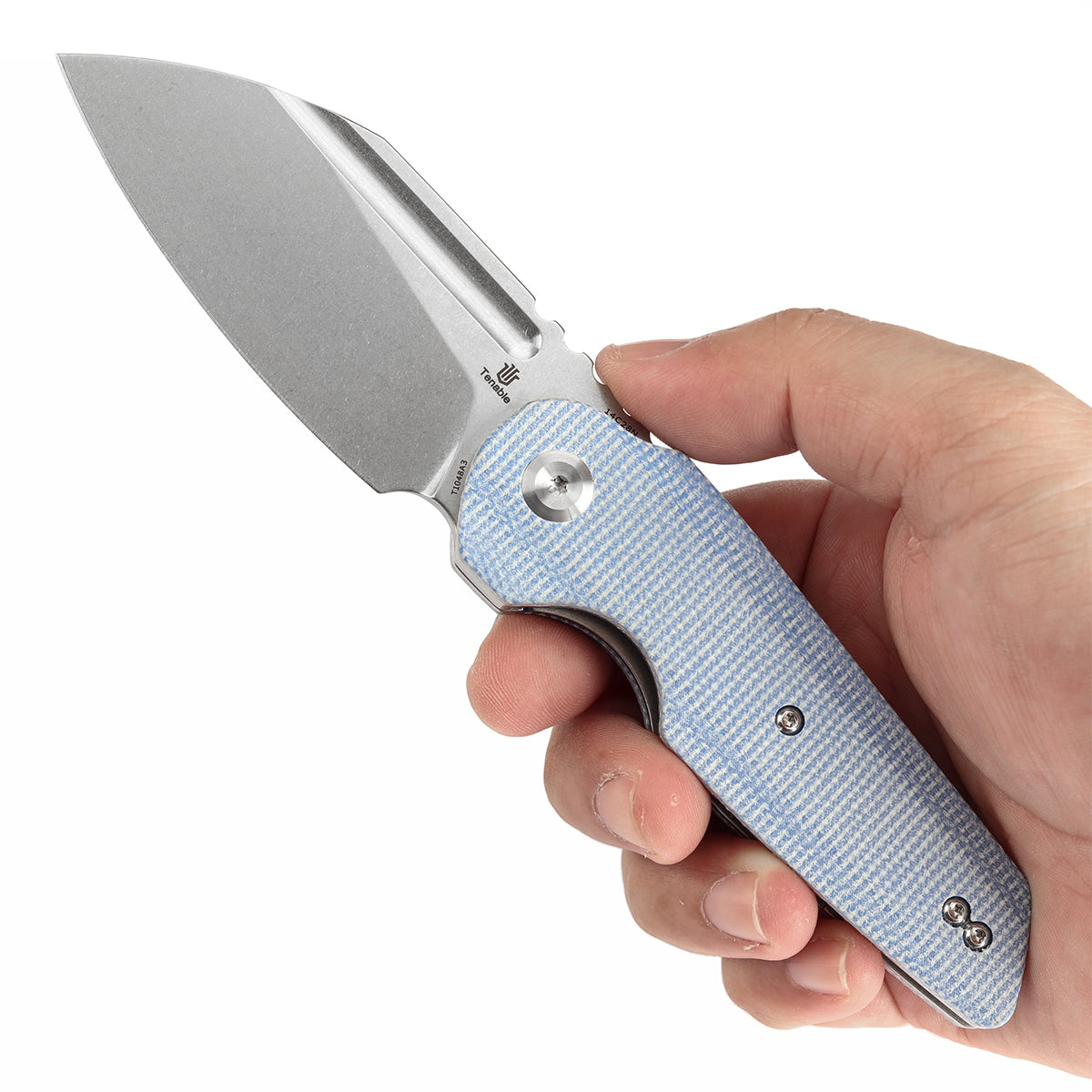 Tenable Rafe L Folding Knife Blue Micarta Handle (3.19" Stonewashed 14C28N Blade) 4T5 Design--T1048A3