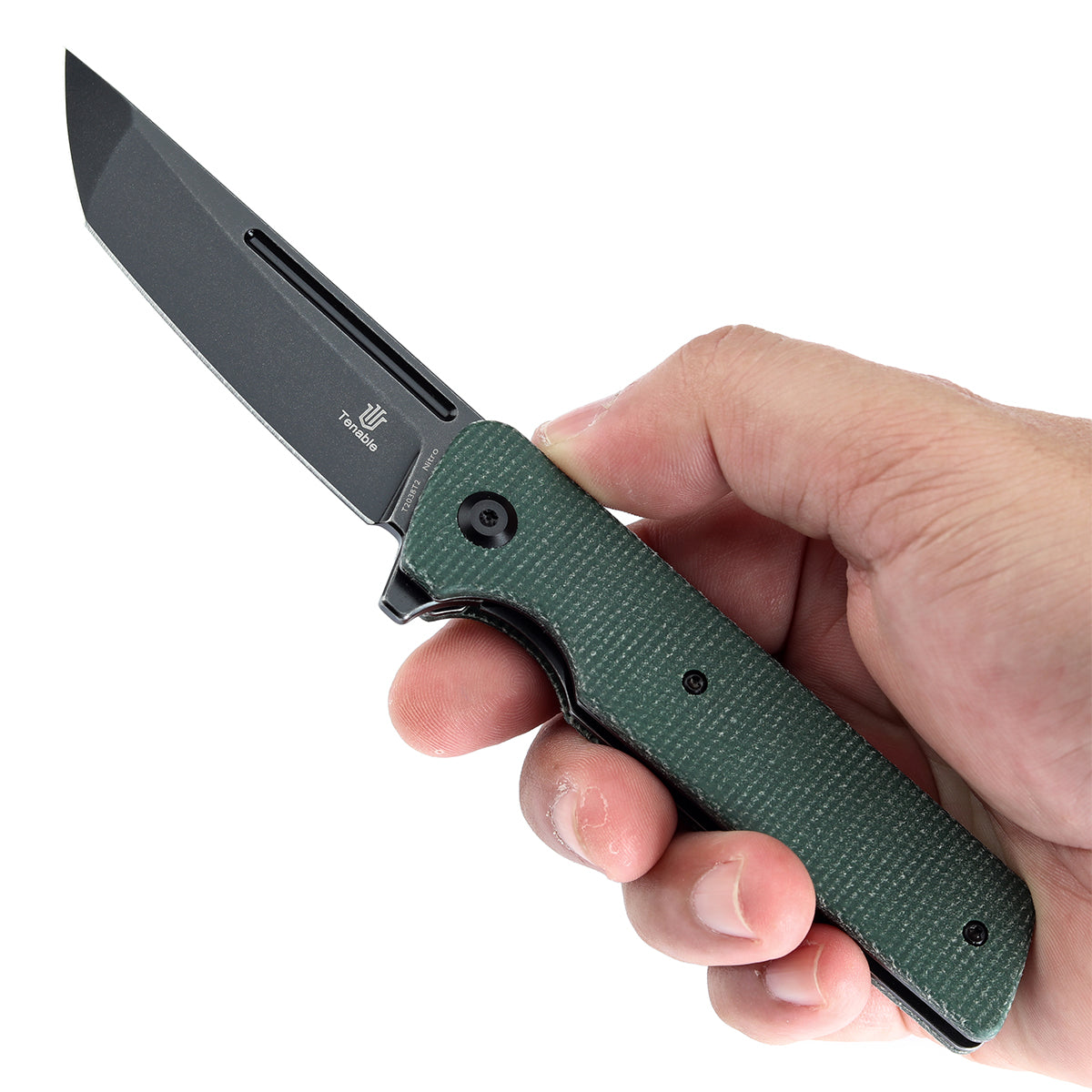 Tenable Anomaly Folding Knife Green Micarta Handle (3.14'' Blackwash Nitro-V Tanto Blade) Pinkerton Knives Design-T2038T2
