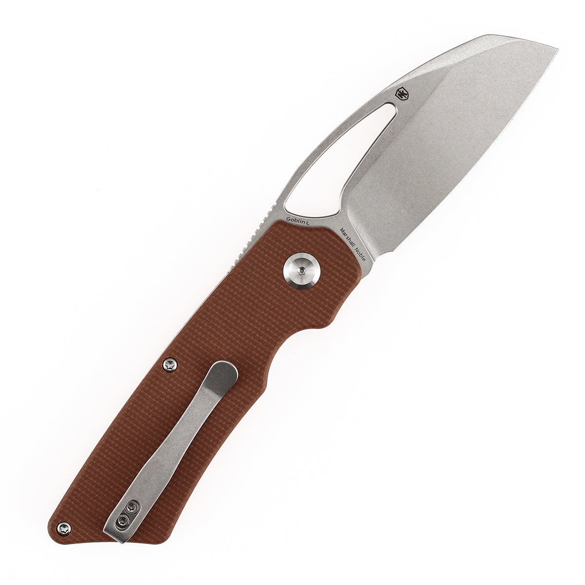 Tenable Goblin L Folding Knife | 3.24'' Stonewashed 14C28N Blade | Brown Micarta Handle | Marshall Noble Design | B3016A4