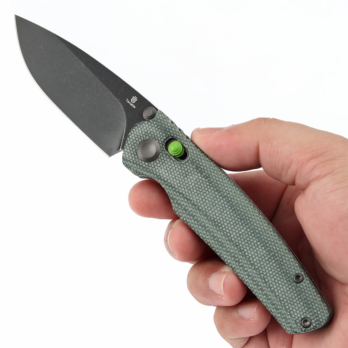 Tenable Raven Cross Bar Lock Folding Knife | 3.14" Blackwash 14C28N Blade | Green Micarta Handle | Black Bird Blades Design- T2109V5