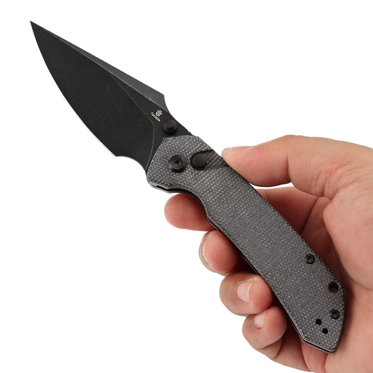 Tenable Fenrir Button Lock Knife | Black Micarta Handle | 3.45" blackwashed 14C28N | Sparrow Knife Design | T1034F6