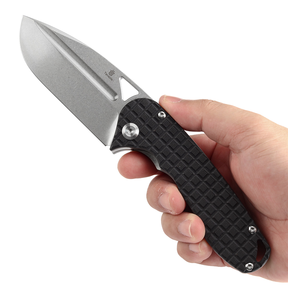 Pre-order: Ships on the Nov. 21st - Tenable Bömbur Folding Knife Black G10 with Frag Pattern Handle (3.53'' Stonewashed D2 Blade) Midgards Messer Design--T1054A1