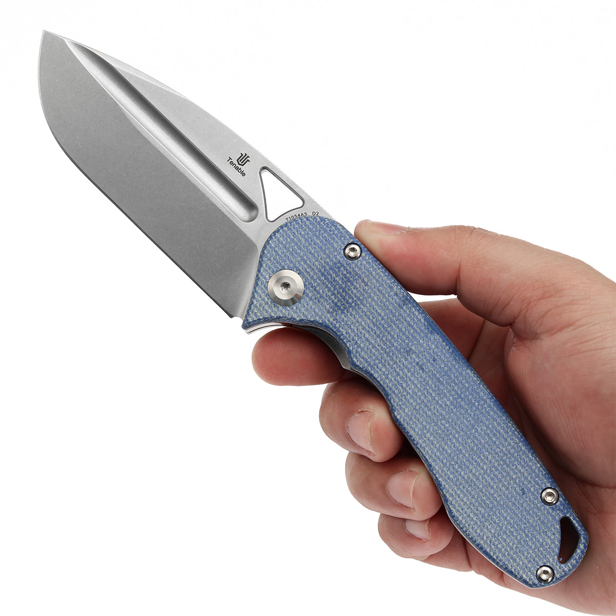 Tenable Bömbur Folding Knife Blue Micarta Handle (3.53'' Stonewashed D2 Blade) Midgards Messer Design--T1054A5