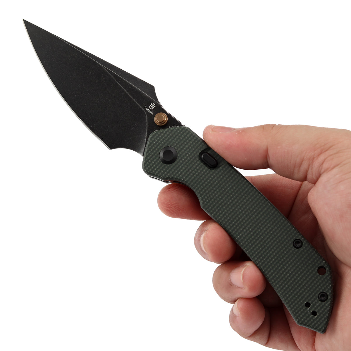 Tenable Fenrir Top Liner Lock Folding Knife| Green Micarta Handle | 3.48“ Blackwashed Nitro-V Blade | Sparrow Knife Design | B1034H4