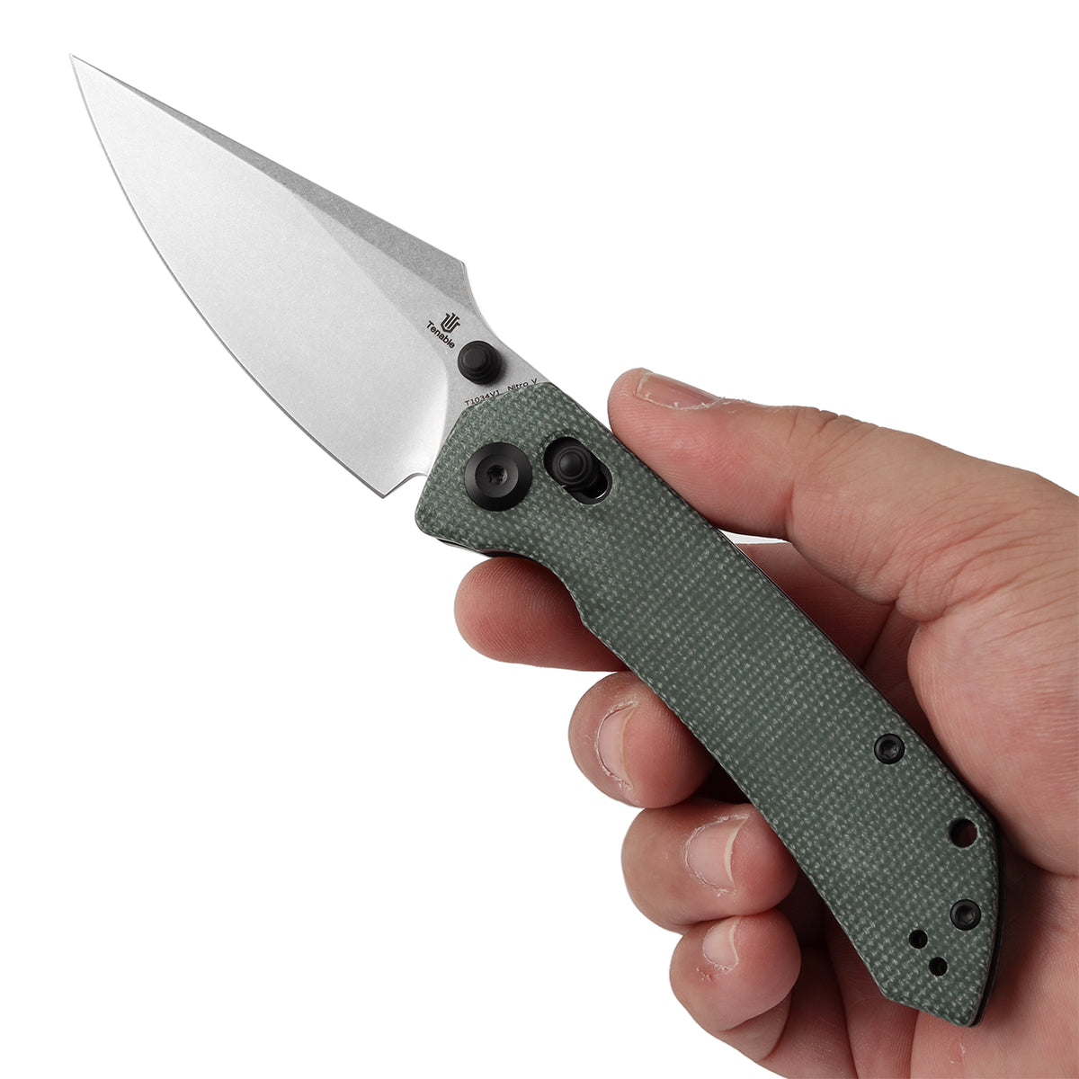 Tenable Fenrir Cross Bar Lock Folding Knife| Green Micarta | 3.48" Stonewashed Nitro-V Blade | Sparrow Knife Design | T1034V1