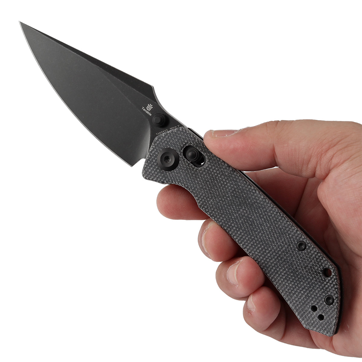 Tenable Fenrir Cross Bar Lock Folding Knife| Black Micarta | 3.48" Blackwashed Nitro-V Blade | Sparrow Knife Design | T1034V3