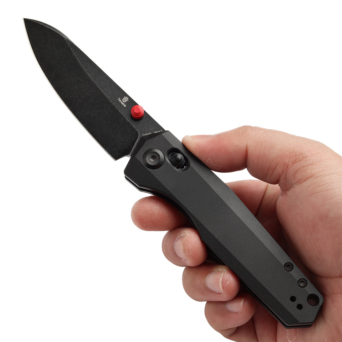 Tenable Beaver Cross Bar Lock Folding Knife Black Anodized Aluminum Handle (3.44'' Blackwash Nitro-V Blade) Kim Ning Design-T1105V5
