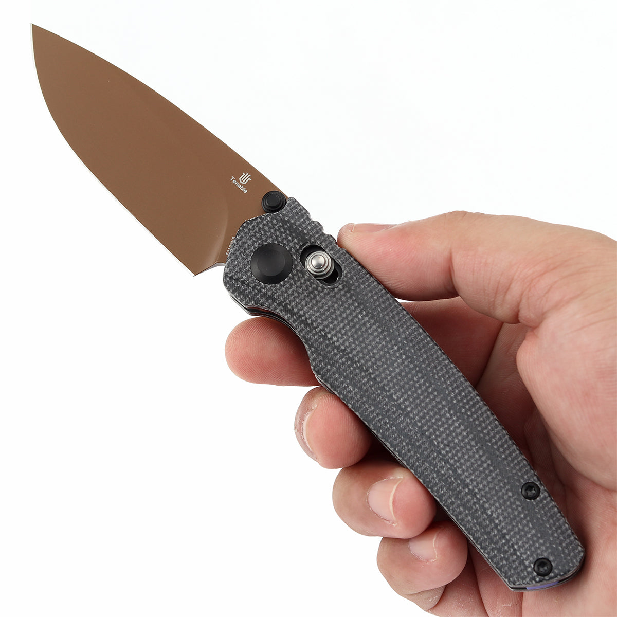 Tenable Raven Cross Bar Lock Folding Knife | 3.14" Rose Gold Coated 14C28N Blade| Black Micarta Handle | Black Bird Blades Design - T2109V6