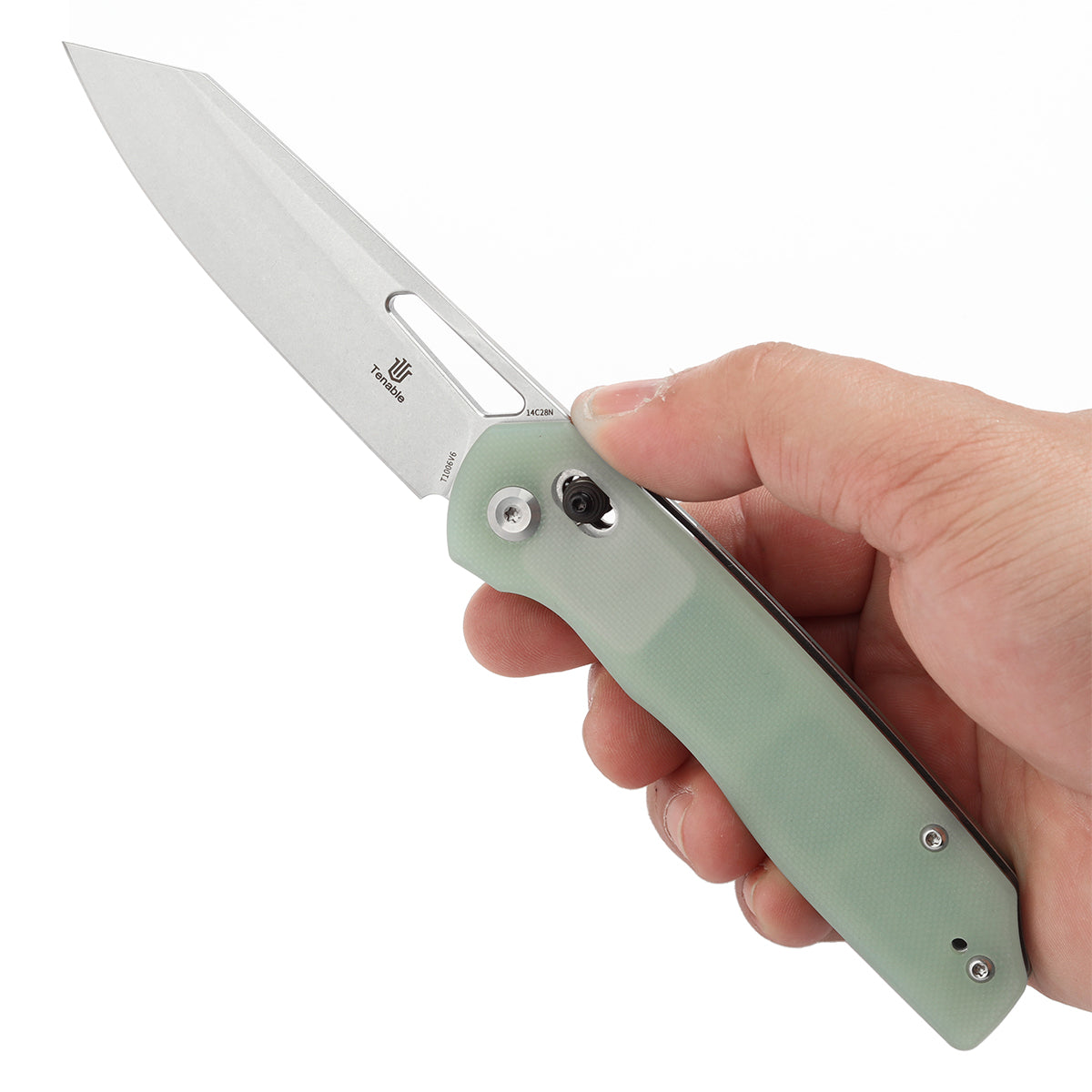 Tenable Shard Cross Bar Lock Jade G10 Handle (3.47'' Stonewashed 14C28N Blade) Kim Ning Design-T1006V6