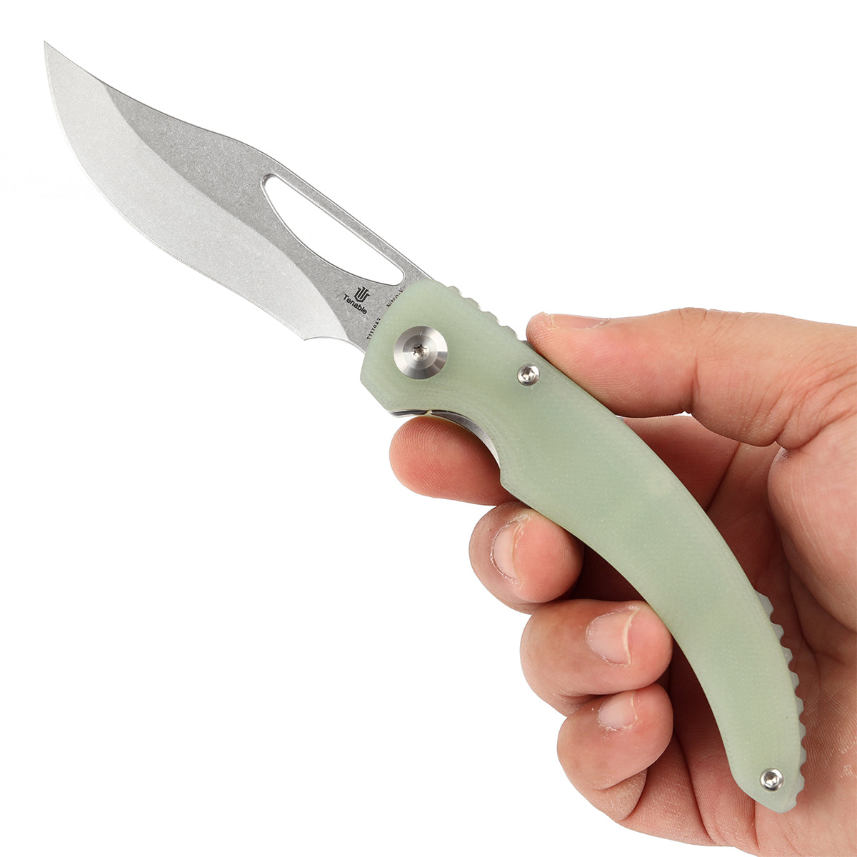 Tenable Gideon Folding Knife - 3.5'' Stonewashed Nitro V Blade -Jade G10 Handle - Dead Sober Design - T1119A3