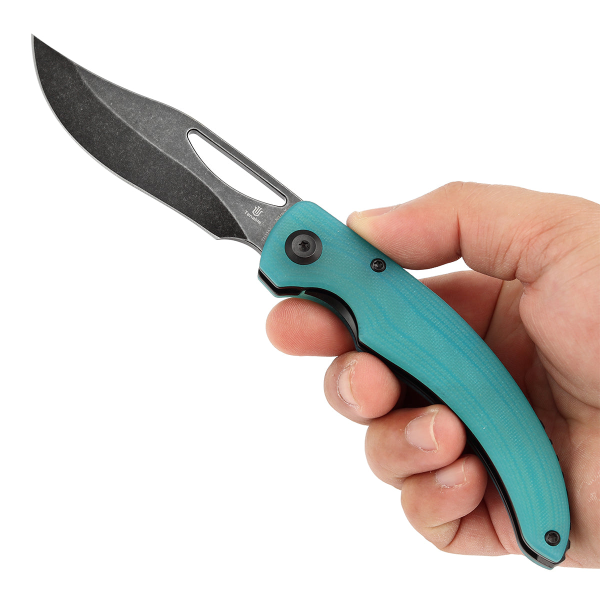 Tenable Gideon Folding Knife - 3.5'' Blackwash Nitro V Blade - Tiffany Blue G10 Handle - Dead Sober Design - T1119A5