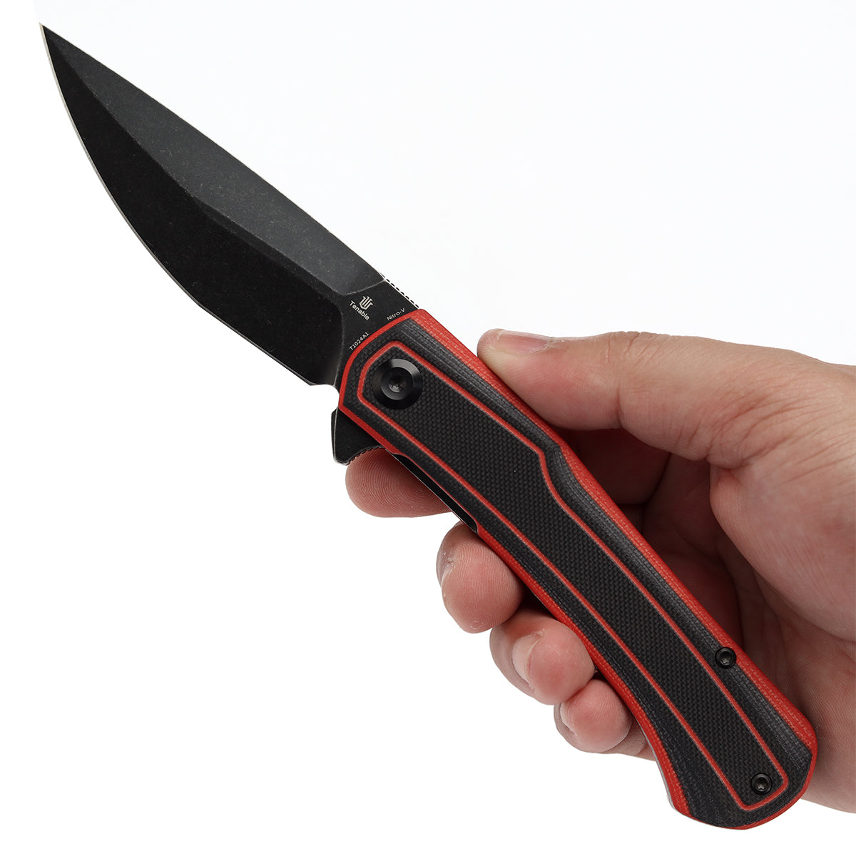 Tenable Kratos Folding Knife Black and Red G10 Handle(3.79" Blackwash Nitro-V Blade) Ostap Hel Design-T1024A1