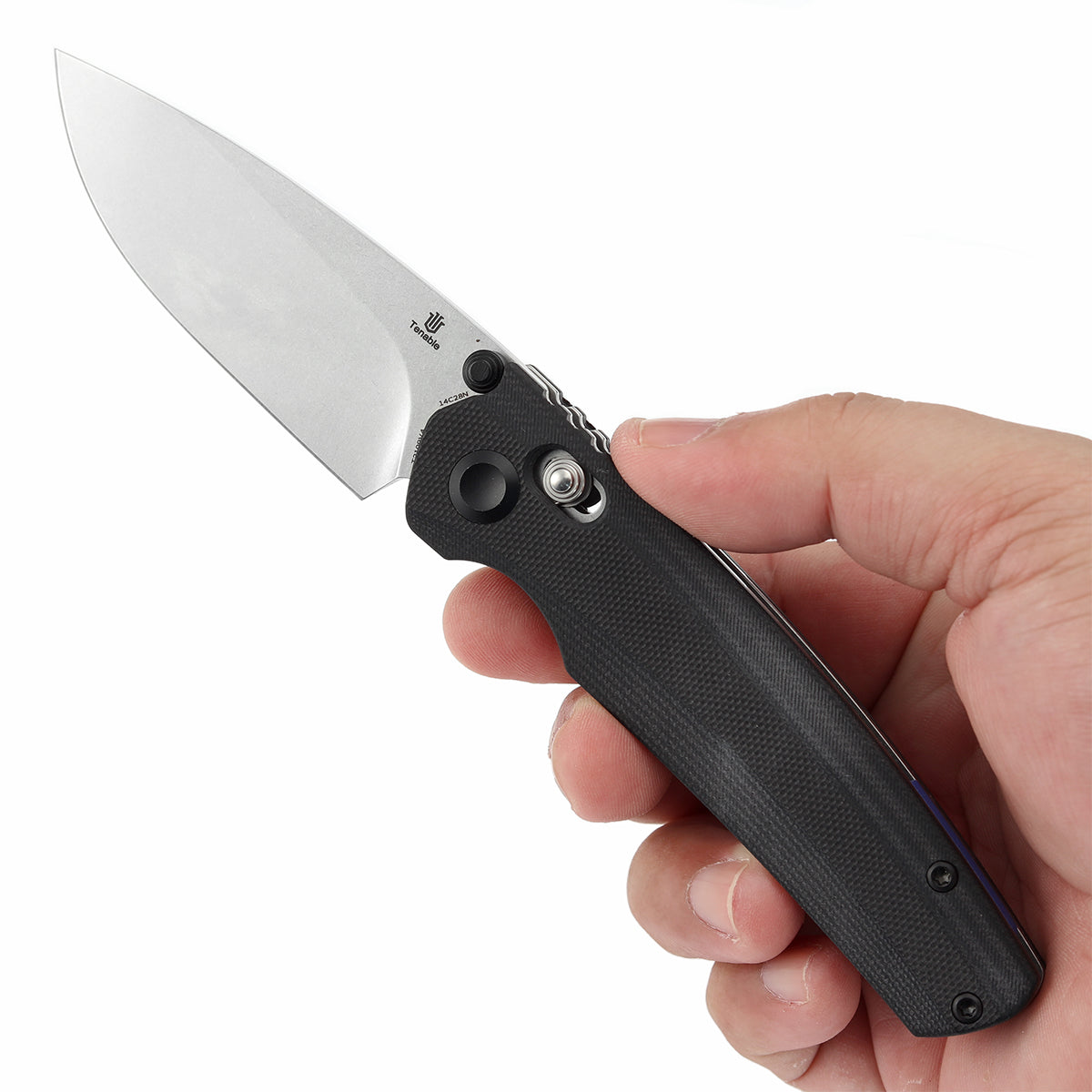 Tenable Raven Cross Bar Lock Folding Knife | 3.14" Stonewashed 14C28N Blade | Black G10 Handle | Black Bird Blades Design - T2109V4
