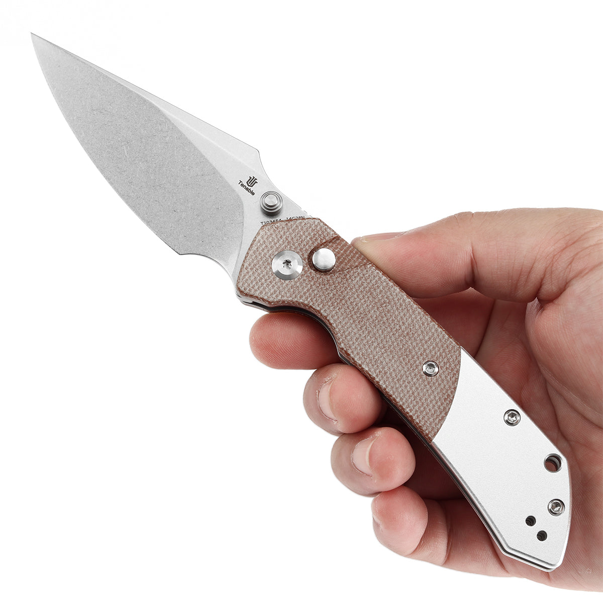 Going Gear Exclusive Tenable Fenrir Button Lock Knife Brown Micarta & Plain Aluminum Handle (3.4" Rose Gold 14C28N) T1034S4