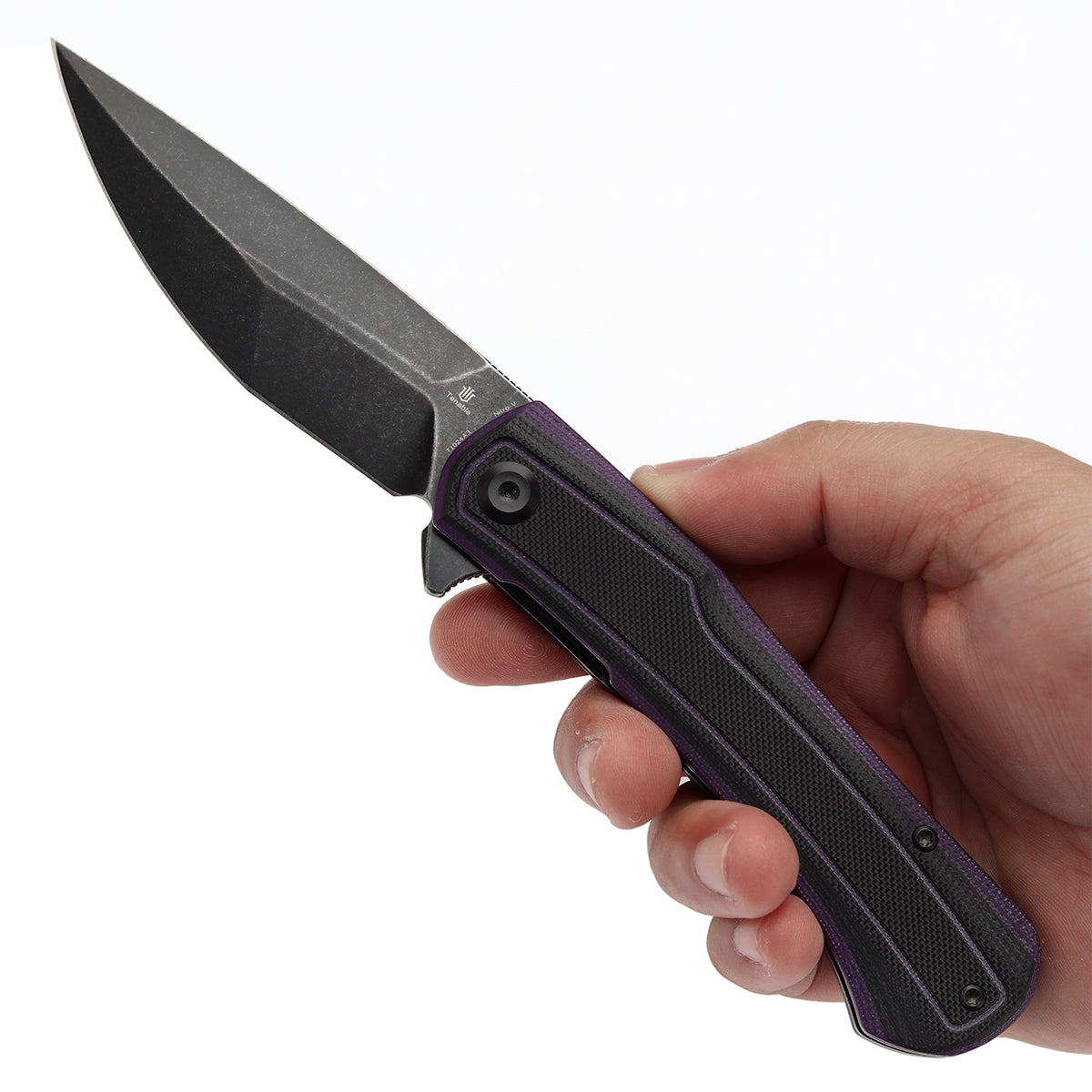 Tenable Kratos Folding Knife Black and Purple G10 Handle(3.79" Blackwash Nitro-V Blade) Ostap Hel Design-T1024A3