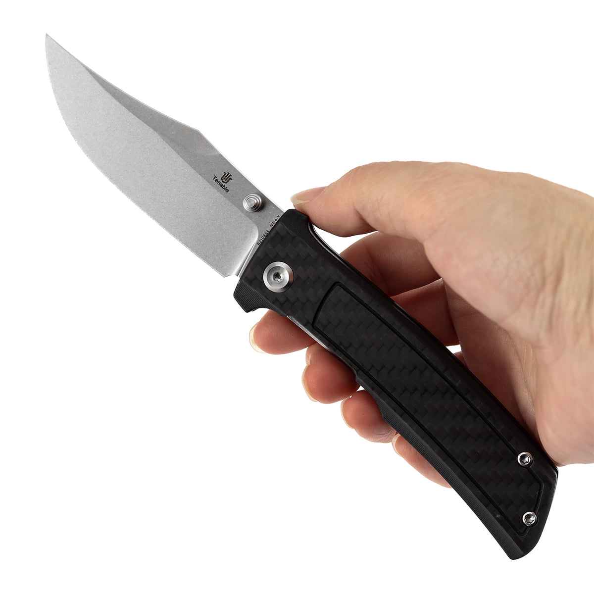 Tenable Bison Folding Knife | 3.24'' Stonewashed Nitro V Blade | Twill Carbon FIber & G10 Handle | Ray Laconico Knives Design | B2108A4