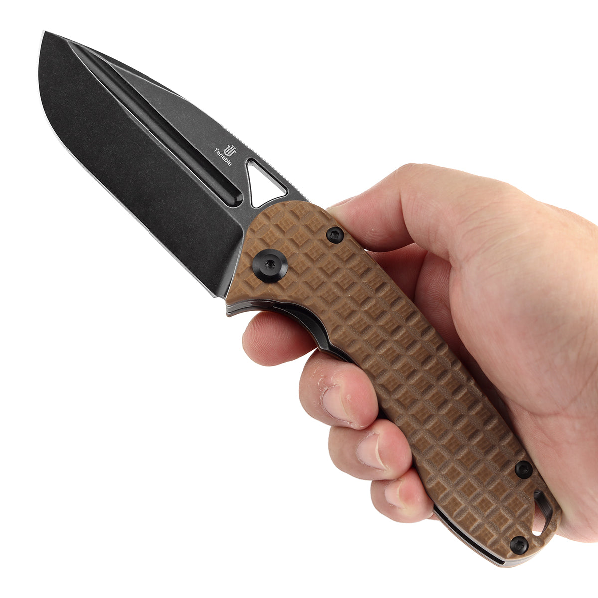 Pre-order: Ships on the Nov. 21st - Tenable Bömbur Folding Knife Brown G10 with Frag Pattern Handle (3.53'' Blackwash D2 Blade) Midgards Messer Design--T1054A2