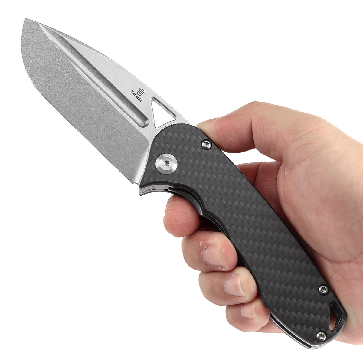 Pre-order: Ships on the Nov. 21st - Tenable Bömbur Folding Knife Twill Carbon Fiber Handle (3.53'' Stonewashed D2 Blade) Midgards Messer Design--T1054A3