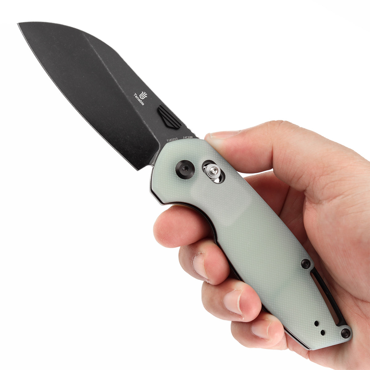 Tenable Model 6 Cross Bar Lock | Jade G10 Handle | 3.1" Blackwash 14C28N Blade | Nick Swan Design--T1022V3