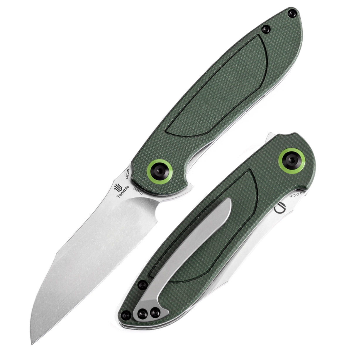 Tenable Prometheus Folding Knife Green Micarta Handle(3.29'' Stonewashed 14C28N Blade)D.O.C.K. Design-T1040A2