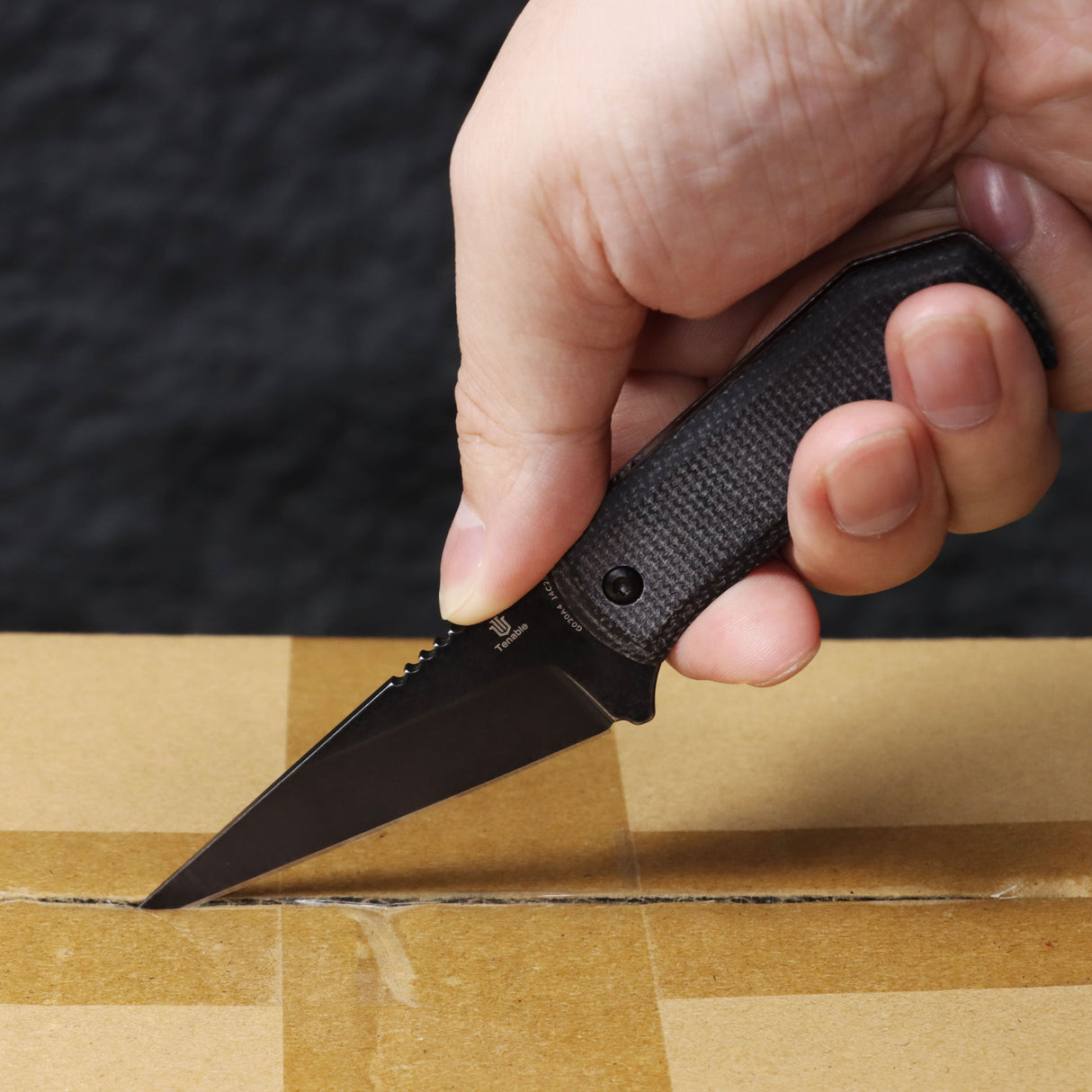 Pre-Order:Ships by Aug. 20 | Tenable ToothPik Fixed Blade | 3.04” Blackwash 14C28N Blade | Black Micarta Handle | Pinkerton Knives Design - G020A4