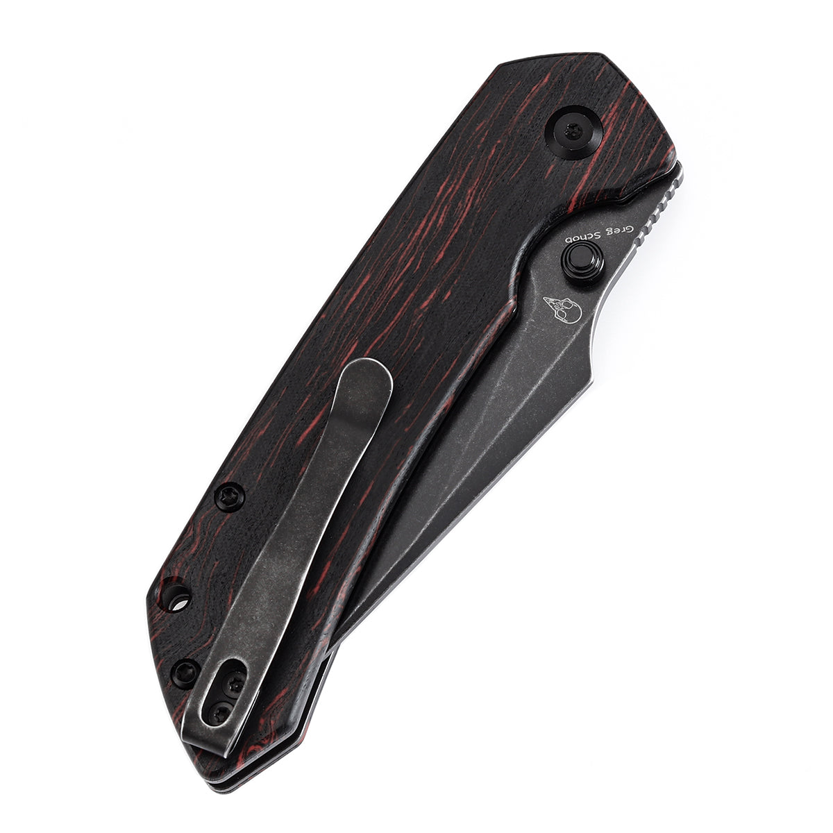 Tenable Button Lock Fenrir Folding Knife Black & Red G-mascus Handle (3.45" Blackwash 14C28N Blade) Sparrow Knife Design--T1034F1