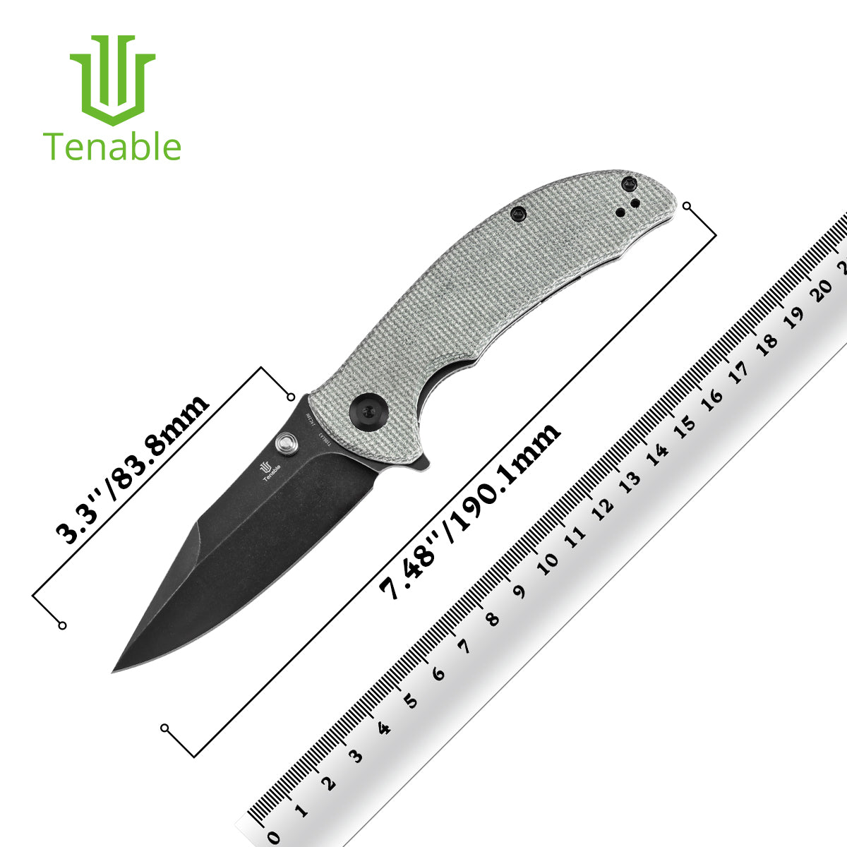Tenable Rei Folding Knife Green Micarta Handle (3.3