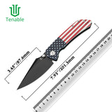 Tenable Fenrir Cross Bar Lock | Jade G10 with American Flag Handle | 3.49" Blackwashed Nitro-V Blade | Sparrow Knife Design | T1034V9