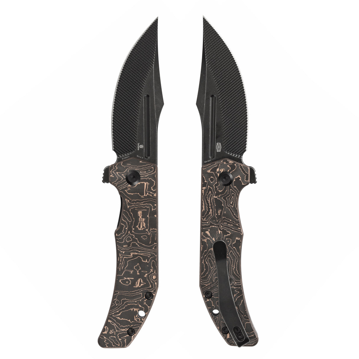 Orion Flipper Folding Knife | G10 with Copper Foil Handle | 3.07" Blackwash Nitro V with CNC Milling Blade | JB Stout Design | B1089C3