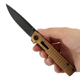 Tenable Kitpu Folding Knife | 2.9'' Blackwash Nitro-V Blade | Bronze Aluminum with Frag Pattern Handle | Jonathan Styles Design - B2123A2