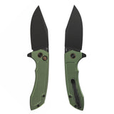 Christmas | Tenable Entity - Button Lock - 3.52'' Blackwash 14C28N - Dark Green Aluminum with Checkered Texture - Nalu Knives - B1036F2