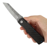 Tenable Higonokami Folding Knife | 3.02'' Water Ripple Damascus Blade | Twill Cabrbon Fiber Handle | Goran mihajlovic Design | B2135A3