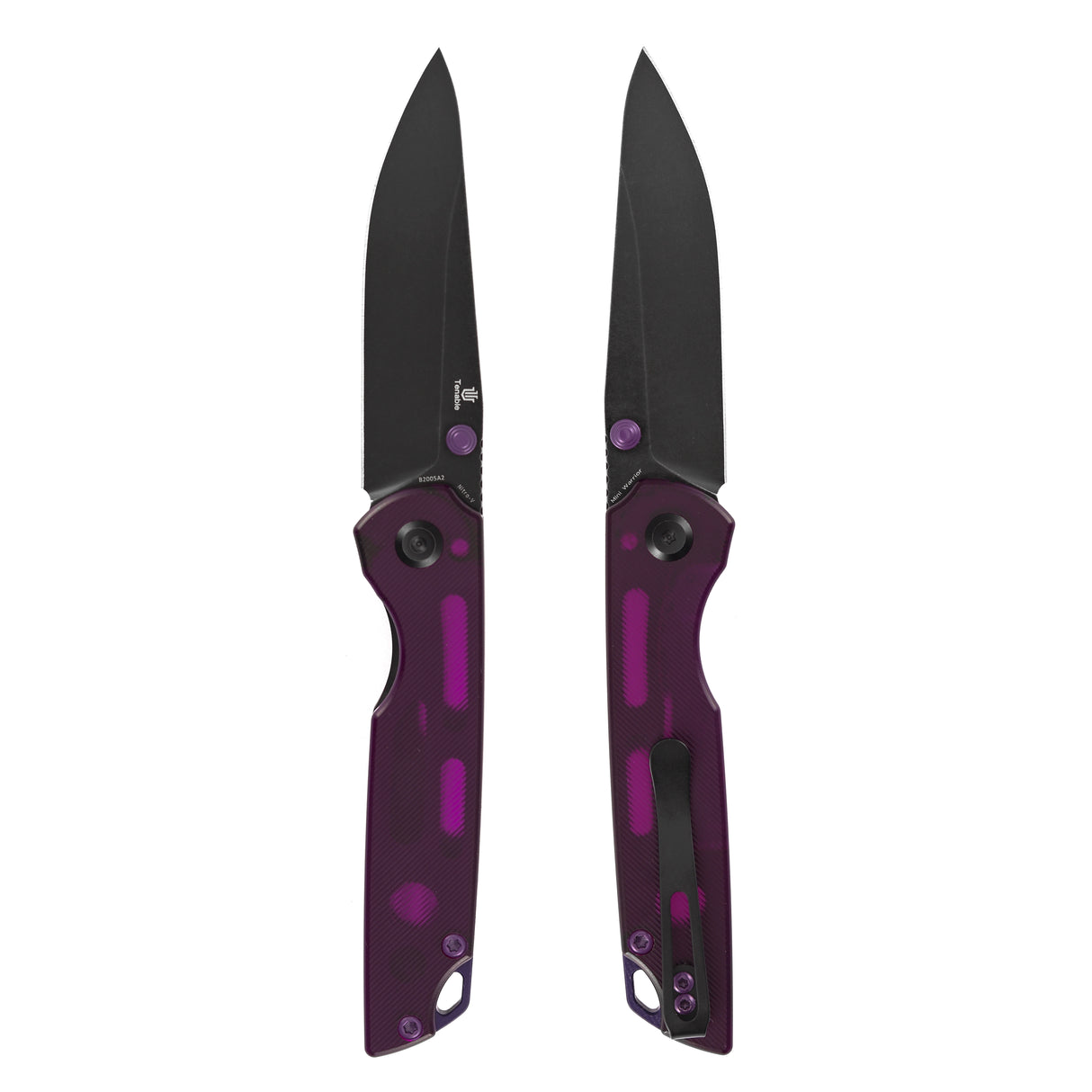 Tenable Mini Warrior Liner Lock Knife | 2.9" Blackwash Nitro-V Blade | Purple Acrylic Handle | Kim Ning Design - B2005A2