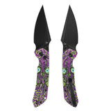 Fenrir Button Lock Knife | Jade G10 with Purple Undead Print Handle | 3.45" Blackwash 14C28N Blade| Sparrow Knife Design | T1034F7