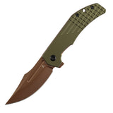 Tenable Orion Flipper Folding Knife |  3.07" Rose Gold Nitro V with CNC Milling Blade | Green Aluminum Handle | JB Stout Design | B1089C2