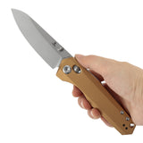 Tenable Beaver Cross Bar Lock Folding Knife Bronze Aluminum Handle (3.44'' Stonewashed Nitro-V Blade) Kim Ning Design-T1105V8